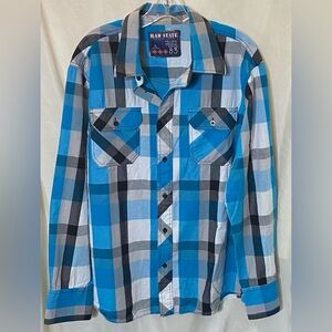 Raw State 83 by Affliction Mens Plaid Button Up Long Sleeve Collared Shirt